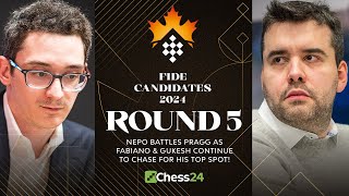 FIDE Candidates 2024 Rd 5 | Ian Battles Pragg As Fabiano \& Gukesh Continue To Chase His Top Spot!