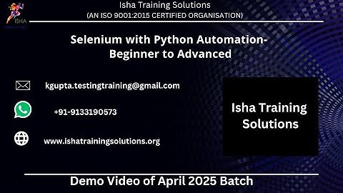 Selenium and Python Demo Video On 23rd April 2025 Call or WhatsApp us on +91-9133190573 to Enroll.