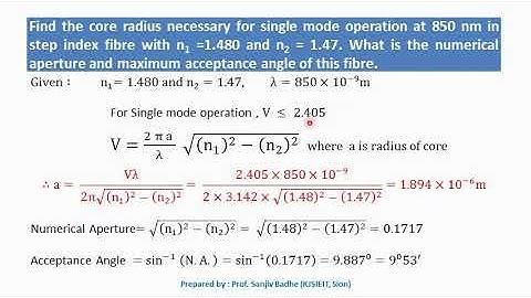 Numericals to calculate numerical aperture, V number and number of modes