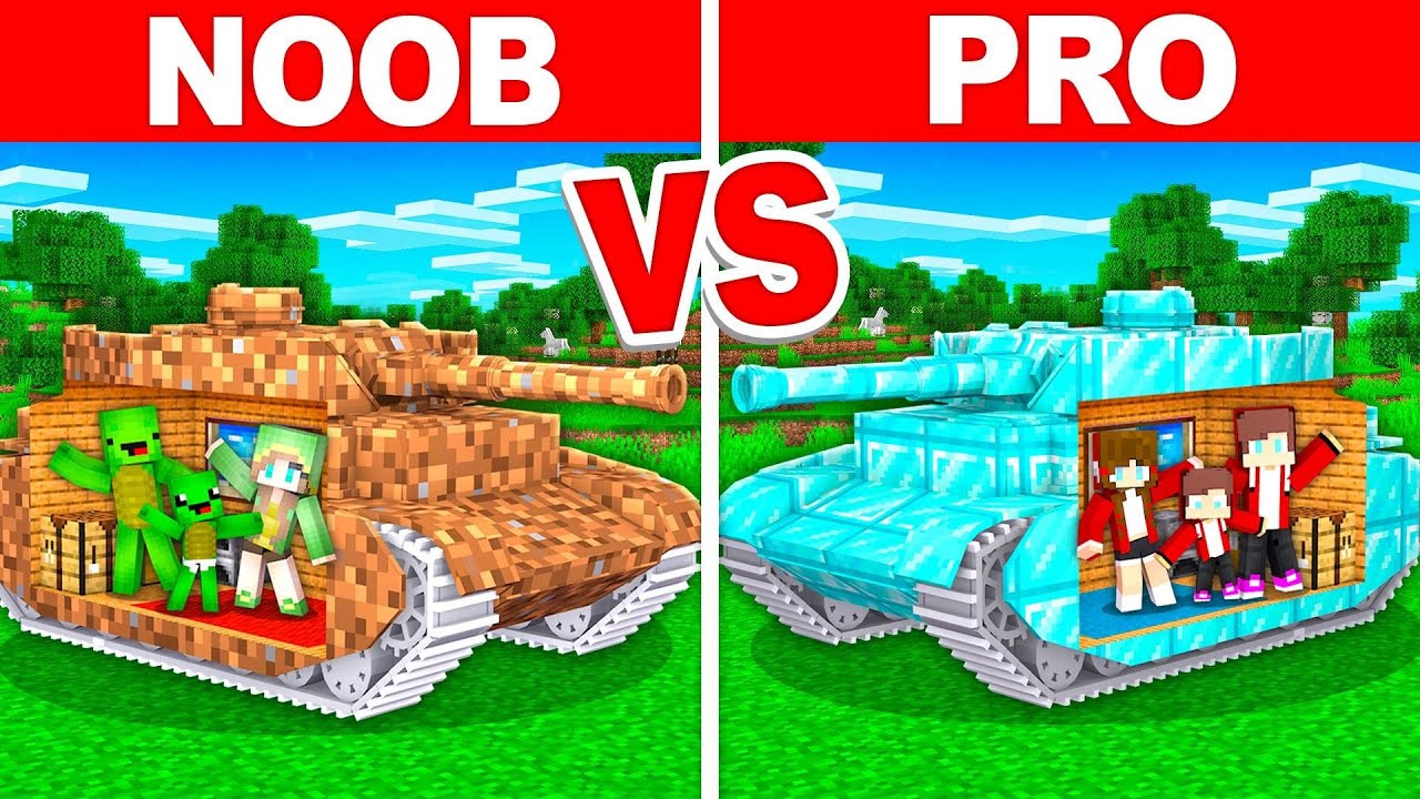 Noob vs Pro: Mikey vs JJ Family TANK House Build Challenge in Minecraft