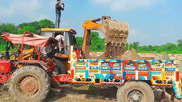 JCB 3dx Loading mud in Mahindra 475 Di tractor JCB khudai miti JCB video  JCB tractor video #jcb