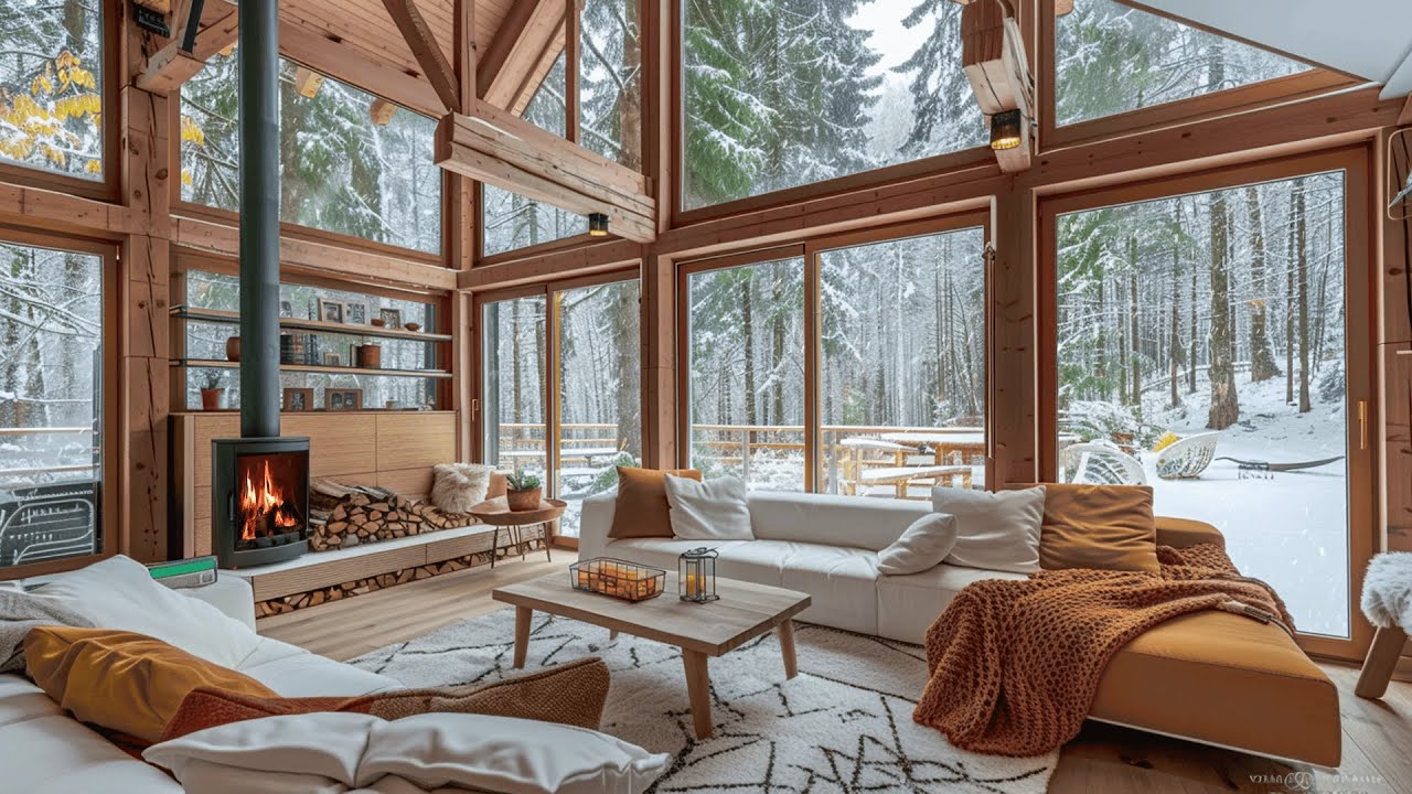 Snow on Window ASMR | Cozy Cabin Fireplace Ambience for Sensory Processing & Breathing Normalization