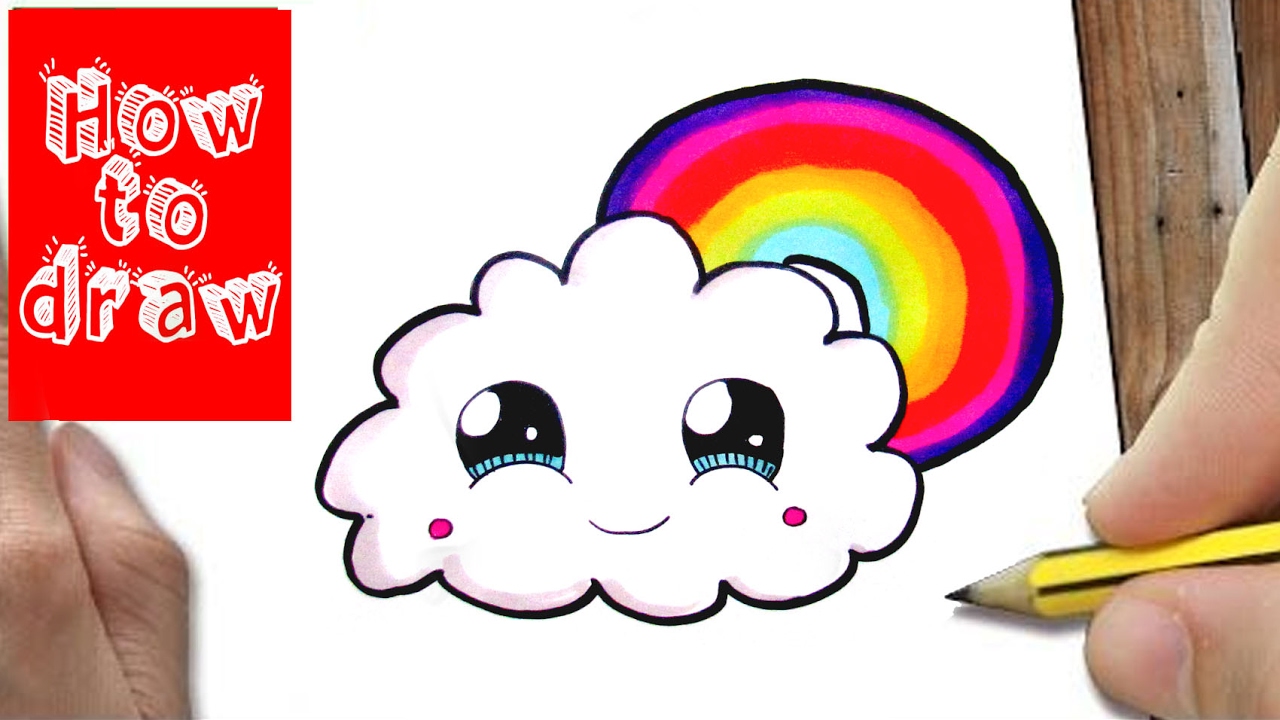 How To Draw A Cute & Easy Kawaii Rainbow Cloud - YouTube