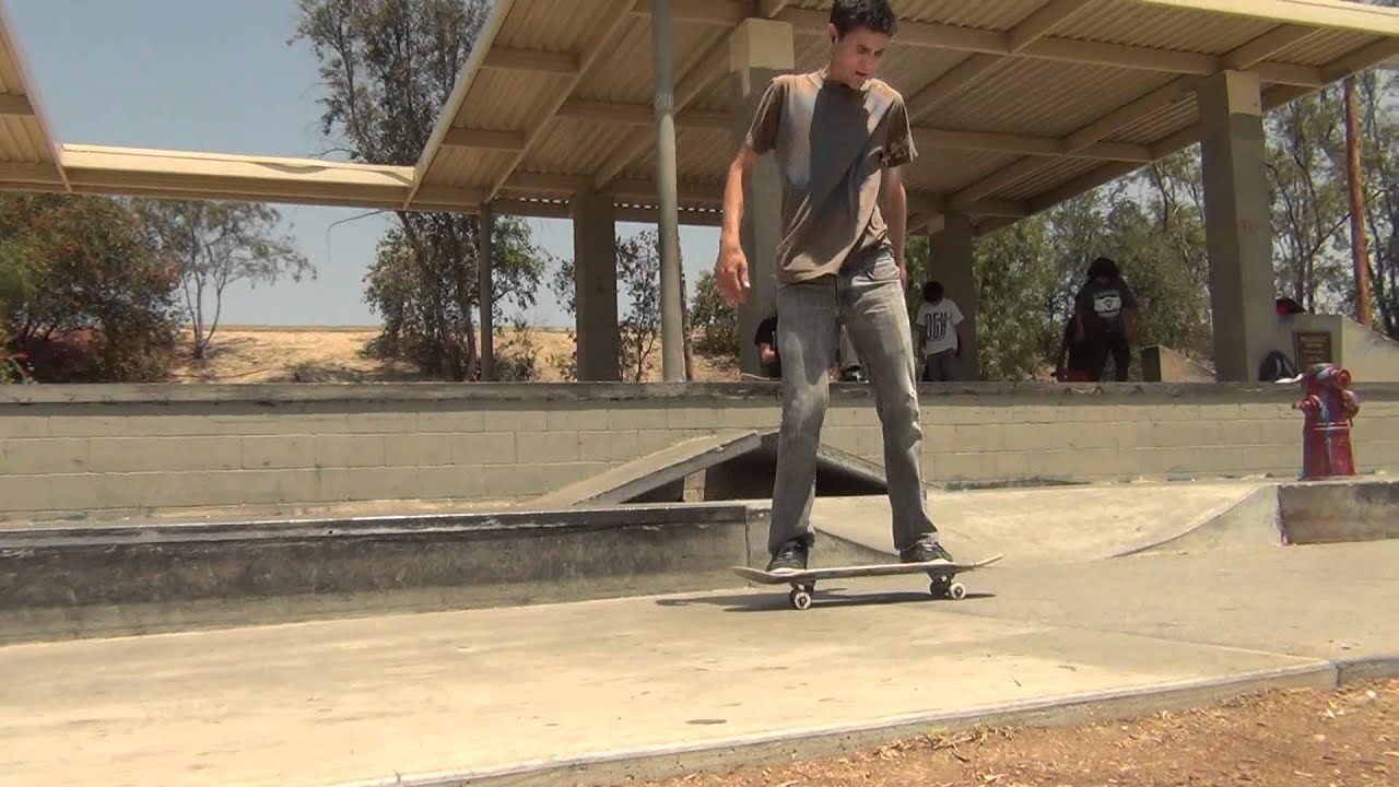 Kickflip noseslide body varial to back tail Jim Bates skateboard trick