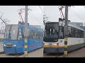 Tramvaiele Bucur V2A-T 3003 și 3007, părăsind stația Piața Dany Huew, pe liniile 25 și 11