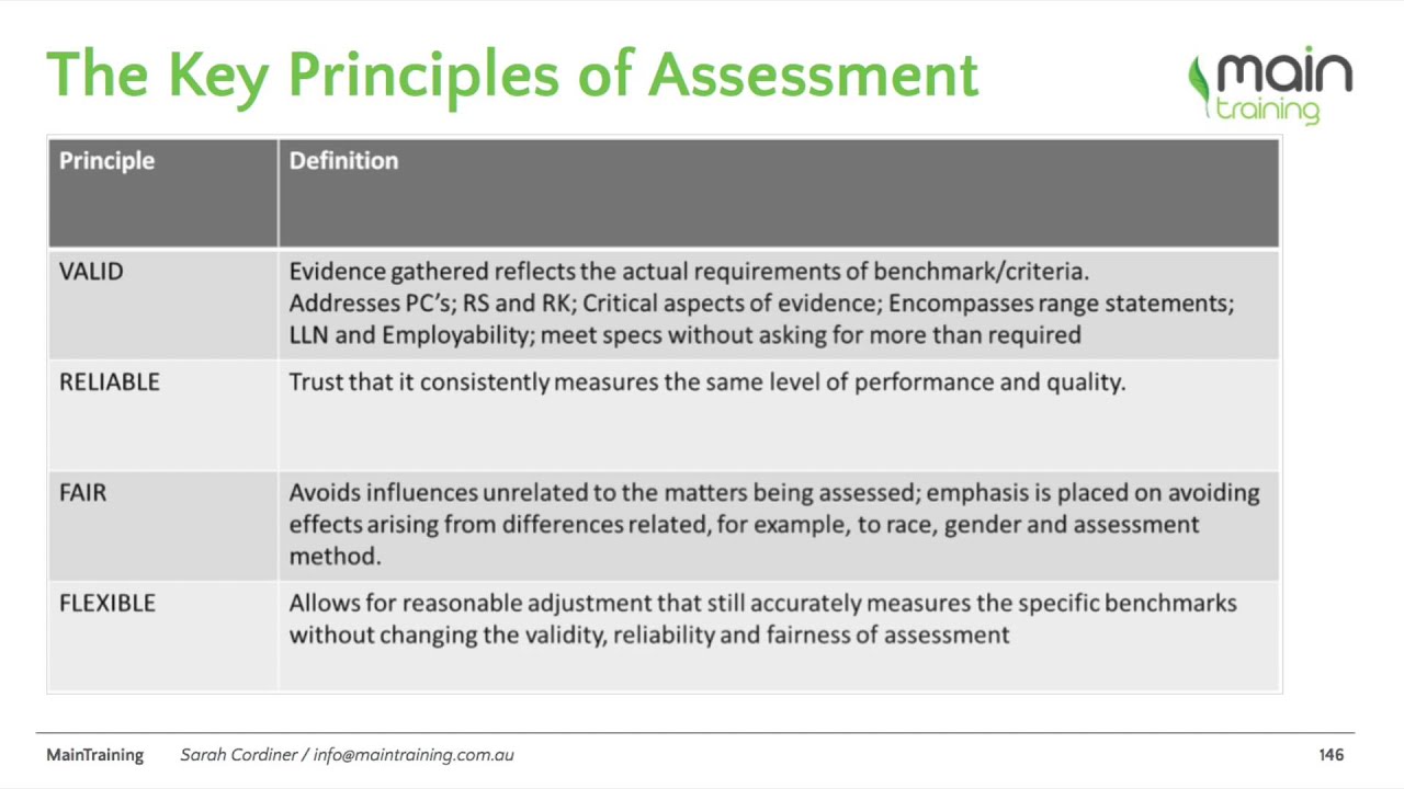 What are the 4 principles of assessment?