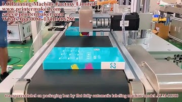 transparent label on packaging box by flat fully automatic labeling machine model ALM-11300