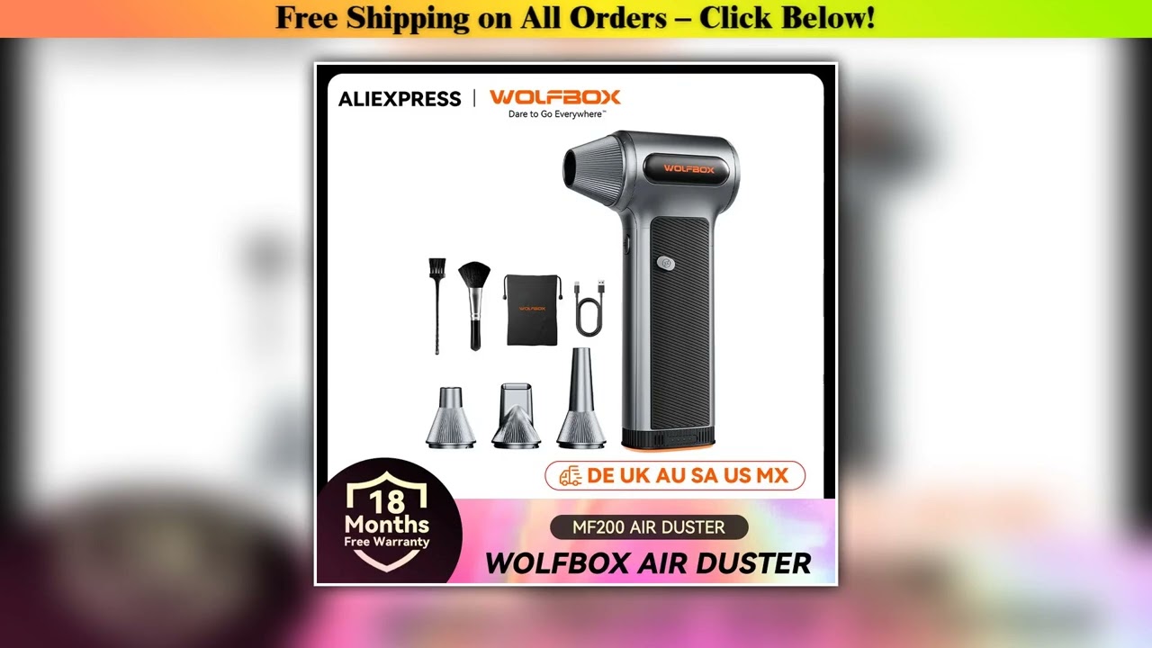 WOLFBOX MF200 Electric Air Duster Air Blower-320g Wind Pressure, Rechargeable 3-Gear Brushless