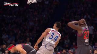 Giannis Antetokounmpo Posterizes Stephen Curry   East vs West   Feb 19, 2017    NBA All Star Game