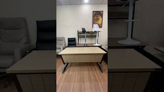 Premium powder coated metal framed manager table with side rack available at Nova Furniture Lahore