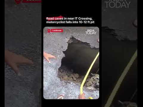 Lucknow Road Caves In Near University, Biker Falls Into 12-Foot-Deep Pit