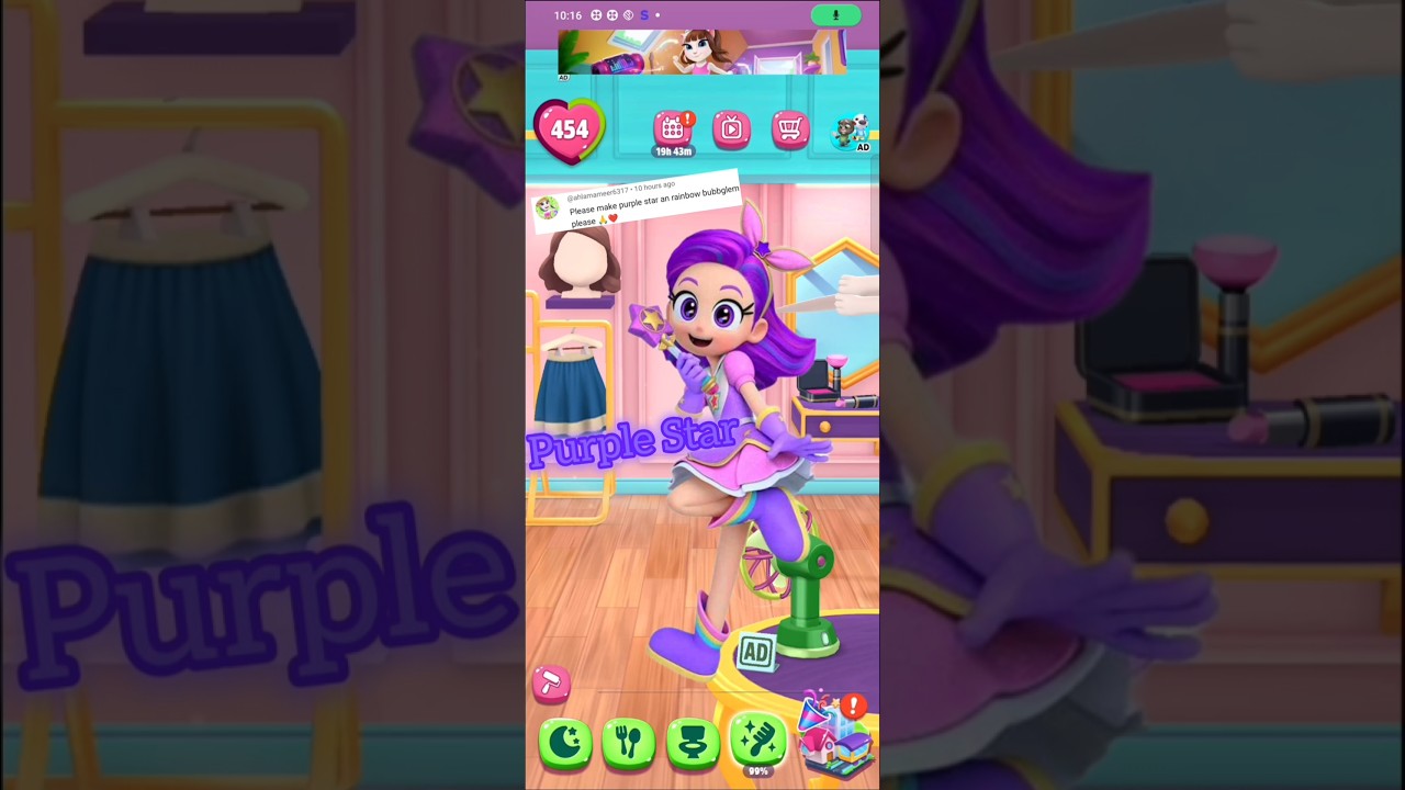 Purple Star 💜💟✨ Rainbow Bubble gum🌈 Look by My talking angela2 ✨⭐