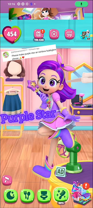 Purple Star 💜💟✨ Rainbow Bubble gum🌈 Look by My talking angela2 ✨⭐#purple star #Trending #viral