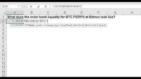 Using =CS.ORDERBOOKS to find crypto asset liquidity in Cryptosheets for Excel & Googlesheets