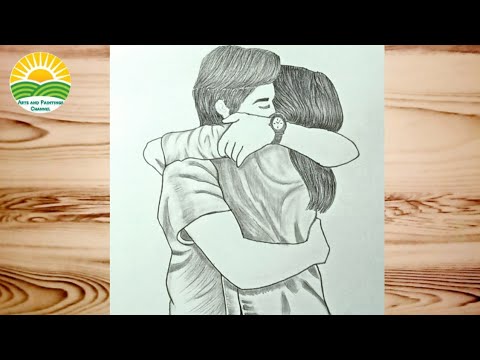 How to draw a cute couple Hugging step by step | romantic couple hugging  drawing - YouTube