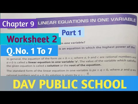 Dav Class 8 Maths Chapter 9 Worksheet 2 ( Q.No.1 To 7 ) || Linear ...