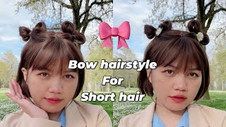 how to make bow hair for short hair | ทำผมโบว์ |ผมสั้น |วิกผมสั้น