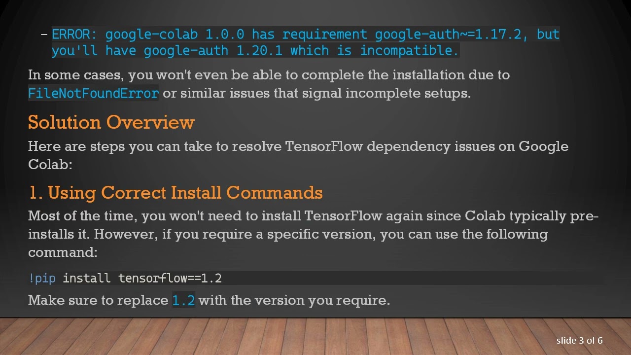 How to Solve TensorFlow Dependency Issues on Google Colaboratory