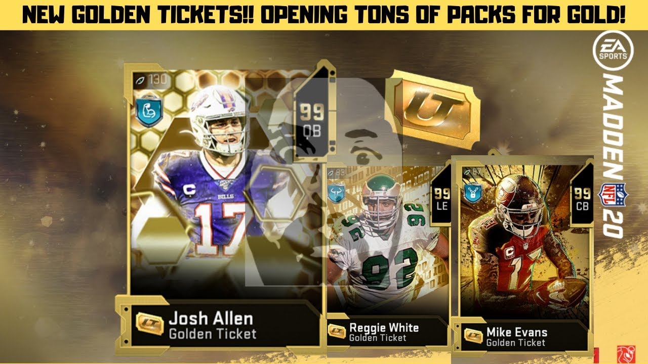 **MADDEN 20** NEW GOLDEN TICKETS! OPENING PACKS FOR JOSH ALLEN! MIKE EVANS! REGGIE WHITE!