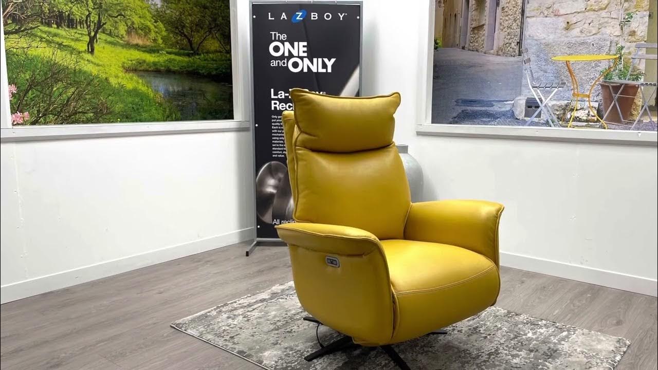 Lazy Boy Hayes Swivel Power Recliner Chair Yellow Premium Leather LaZ