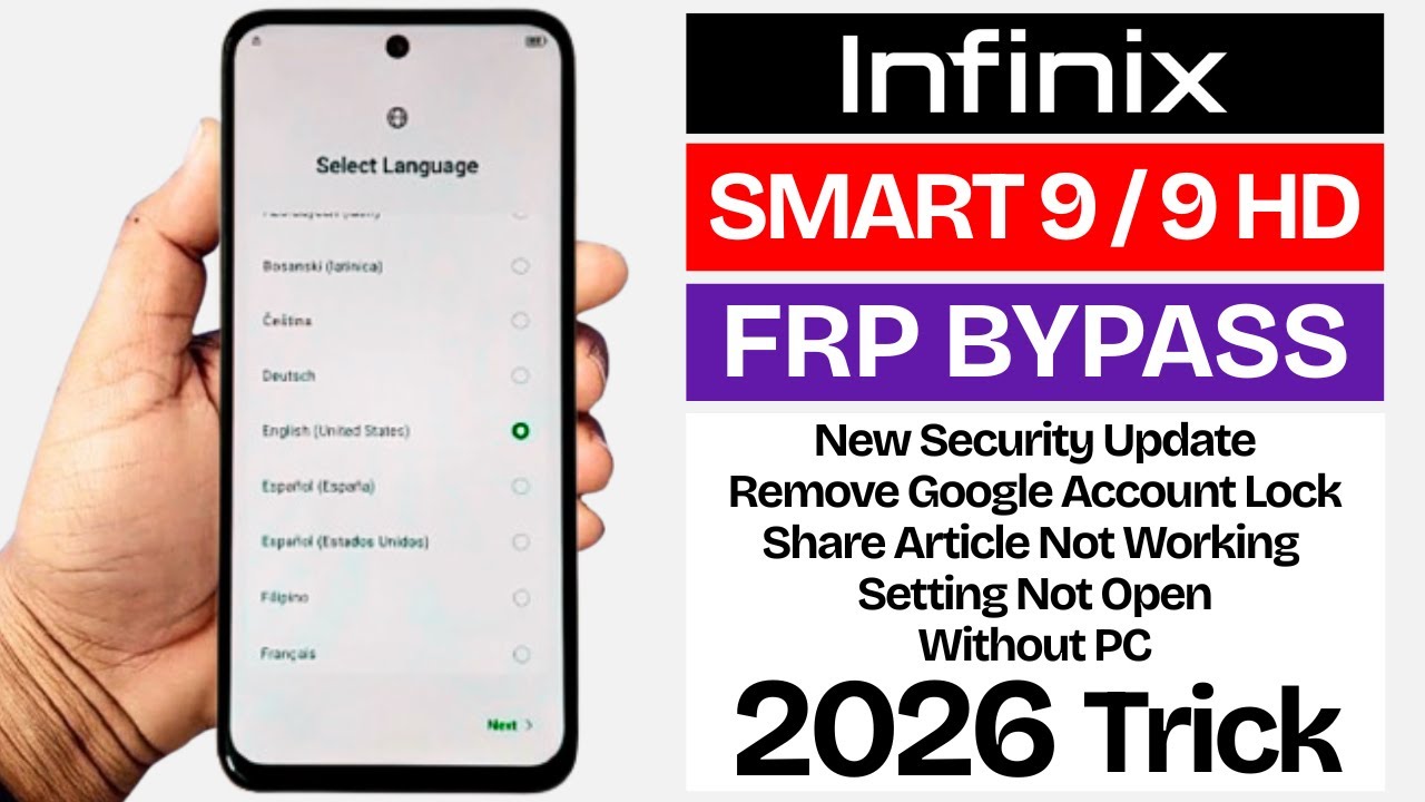 Infinix Smart 9/9 HD Frp Bypass/Unlock 2026 Without PC Android 14 | Remove Gmail Account Lock