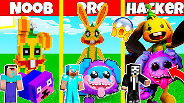 Minecraft Battle:BUNZO BUNNY PJ PUG-A-PILLAR HOUSE BUILD CHALLENGE - NOOB vs PRO vs HACKER/Animation