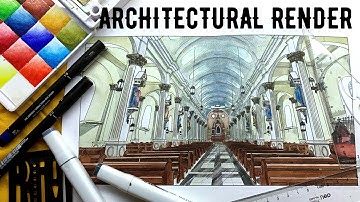 Architectural Render on Church Interiors using Watercolor and Alcohol Markers | Molo Church