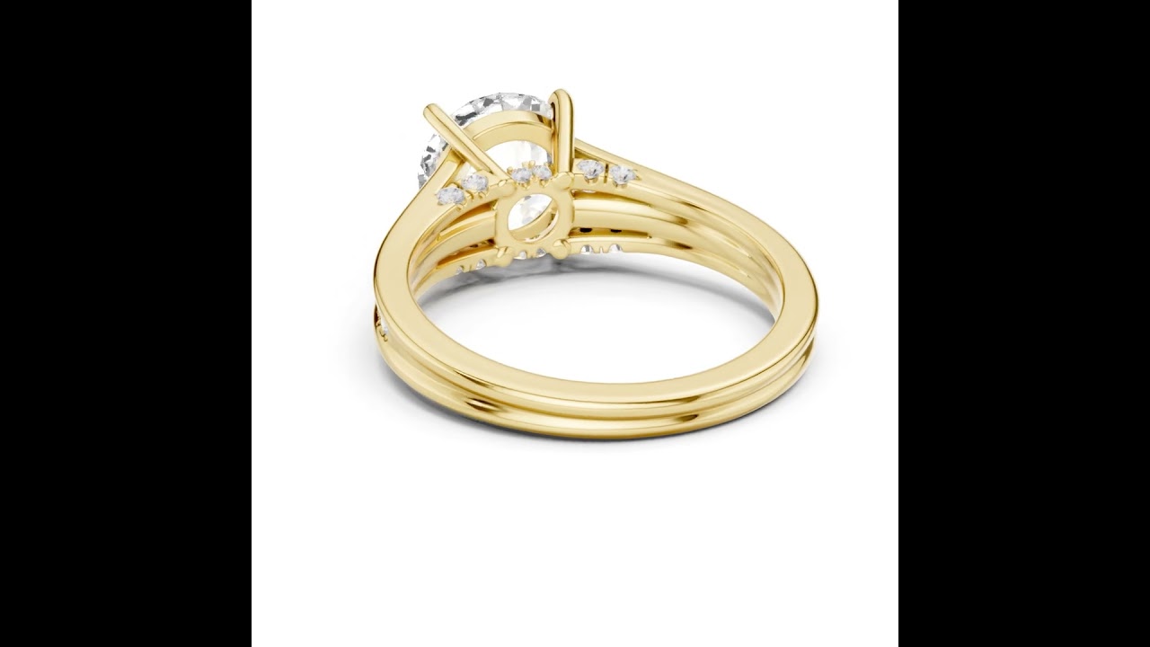 Round Cut split shank Band With Hidden Halo Diamond Engagement Ring