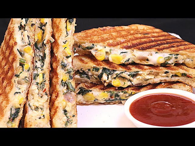 Palak Corn paneer cheese sandwich | Healthy sandwich spinach recipe | kids lunch Idea | Chilli & Chai By Arti Dara