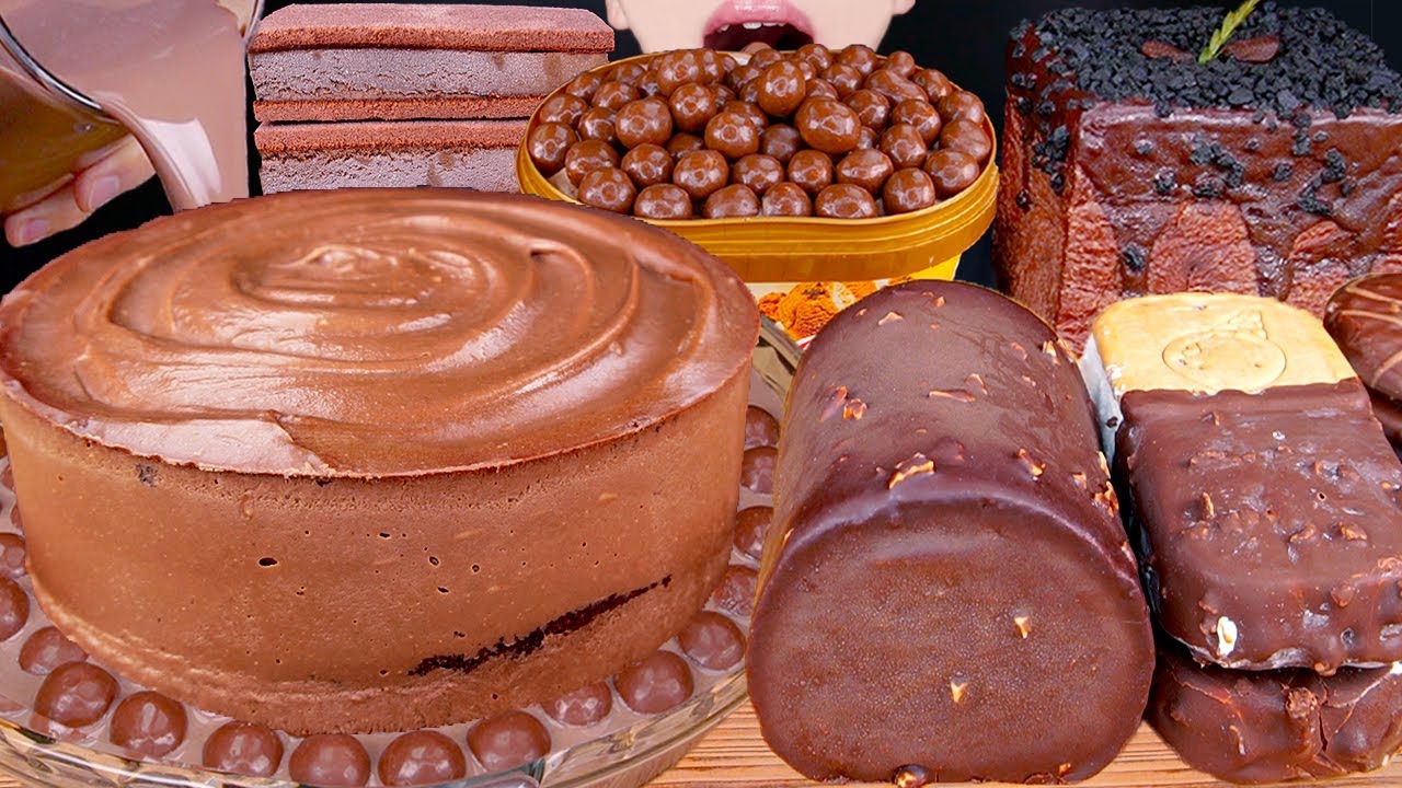 ASMR MALTESERS CHOCOLATE MILK MAGNUM ICE CREAM CAKE NUTELLA DESSERT MUKBANG몰티져스 먹방 咀嚼音 EATING SOUNDS