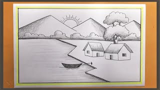 Scenery Drawing Tutorial | Village landscape Scenery Art | Pencil Drawing