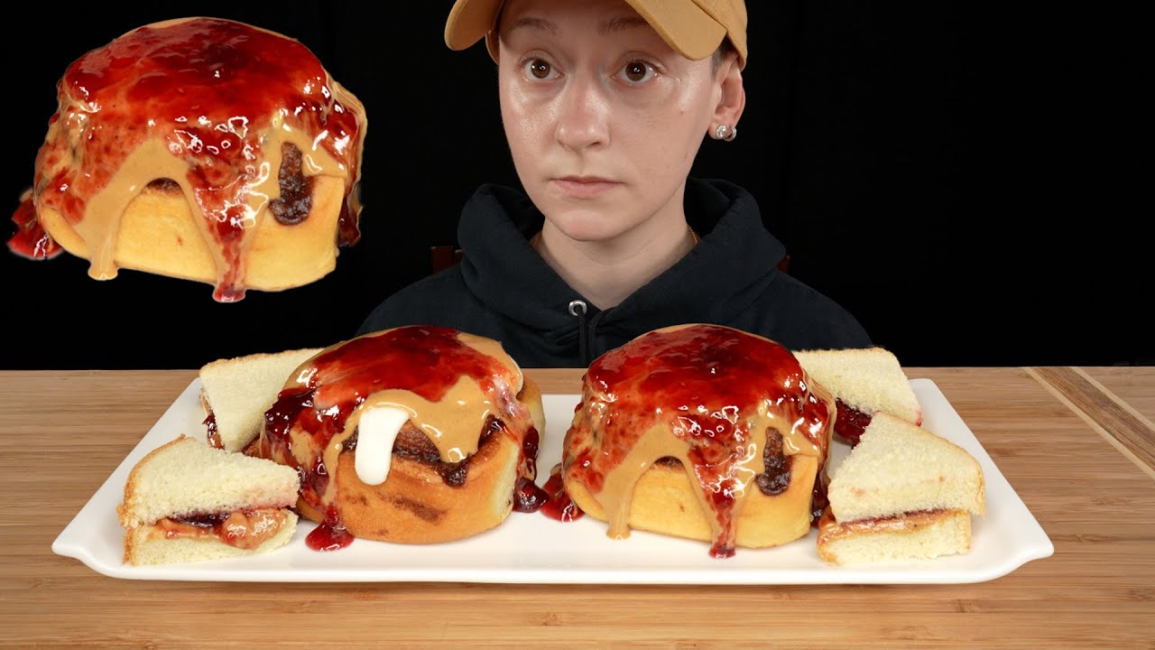 ASMR Peanut Butter & Jelly Cinnamon Rolls Dessert Mukbang [Eating Sounds / No Talking]