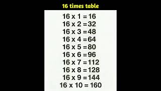 16 tables | mathematics📐📊📚 easy multiplication👍 #maths #basic maths #mathstricks  #shorts