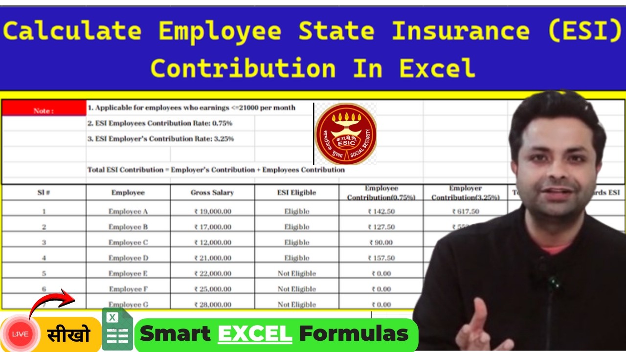 Esi Contribution How to Calculate ESIC in Excel | ESI Contribution Rules & Formula 2026 ...