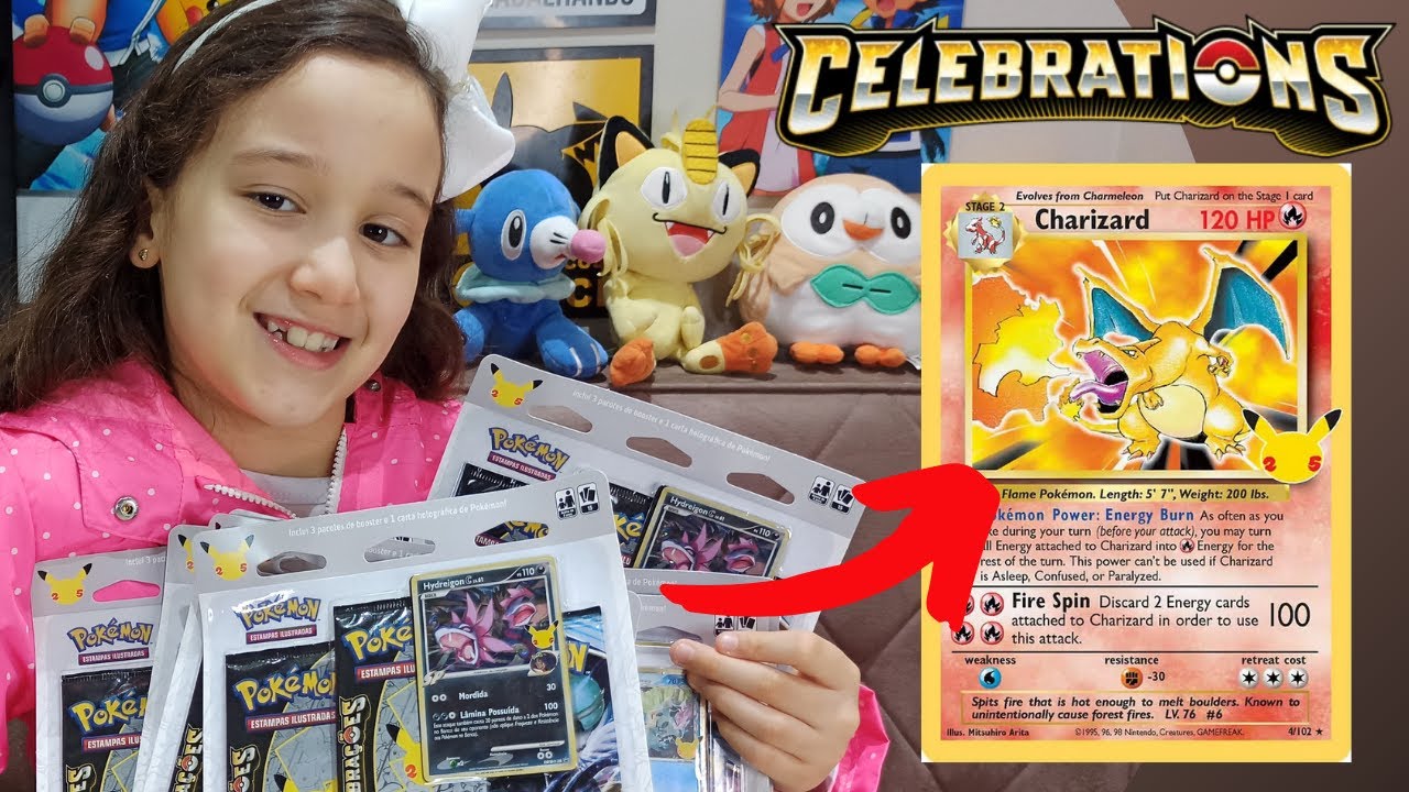 Carta Pokémon Charizard Ultra Raro Celebrações + Brindes em