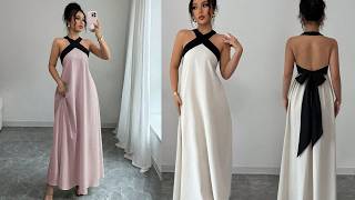 How To Make This Elegant Halter Neck Maxi Dress With Open Back Bow Step-By-Step Sewing Tutorial