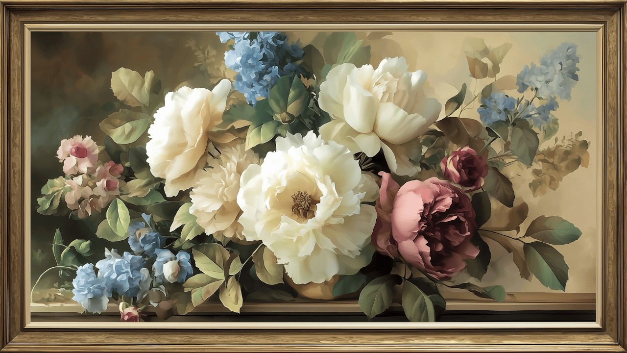 Spring Elegant Peonies Floral Bouquet 🌿 | Vintage Oil Painting 4K Frame TV Art Screensaver(No Music)