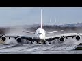 BOEING 777 BIRDSTRIKE at Amsterdam + AIRBUS A380 LANDING on a wet runway (4K)