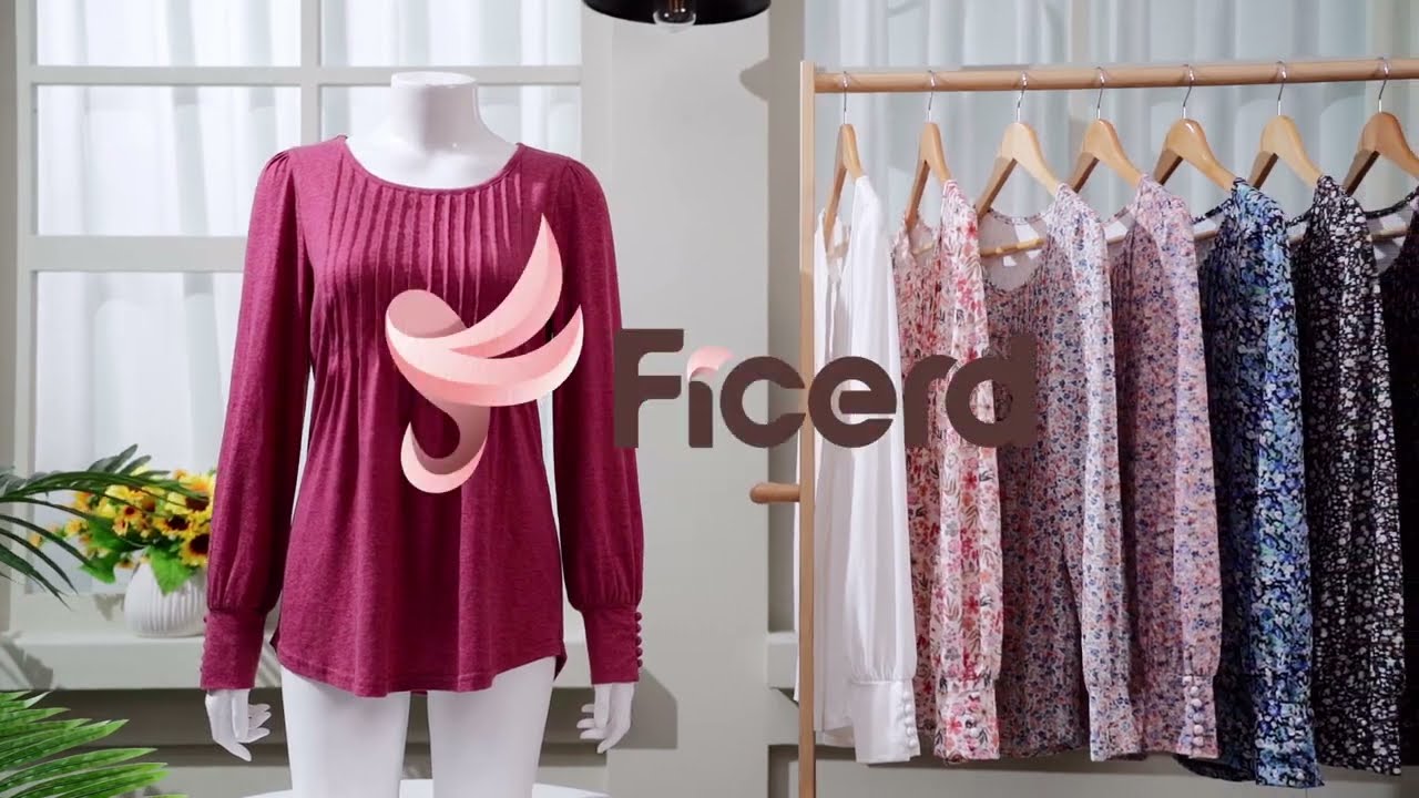 Women's Puff Short Sleeve Tunic Tops Pleated Crew Neck Blouses Dressy Casual Loose Summer T-Shirts