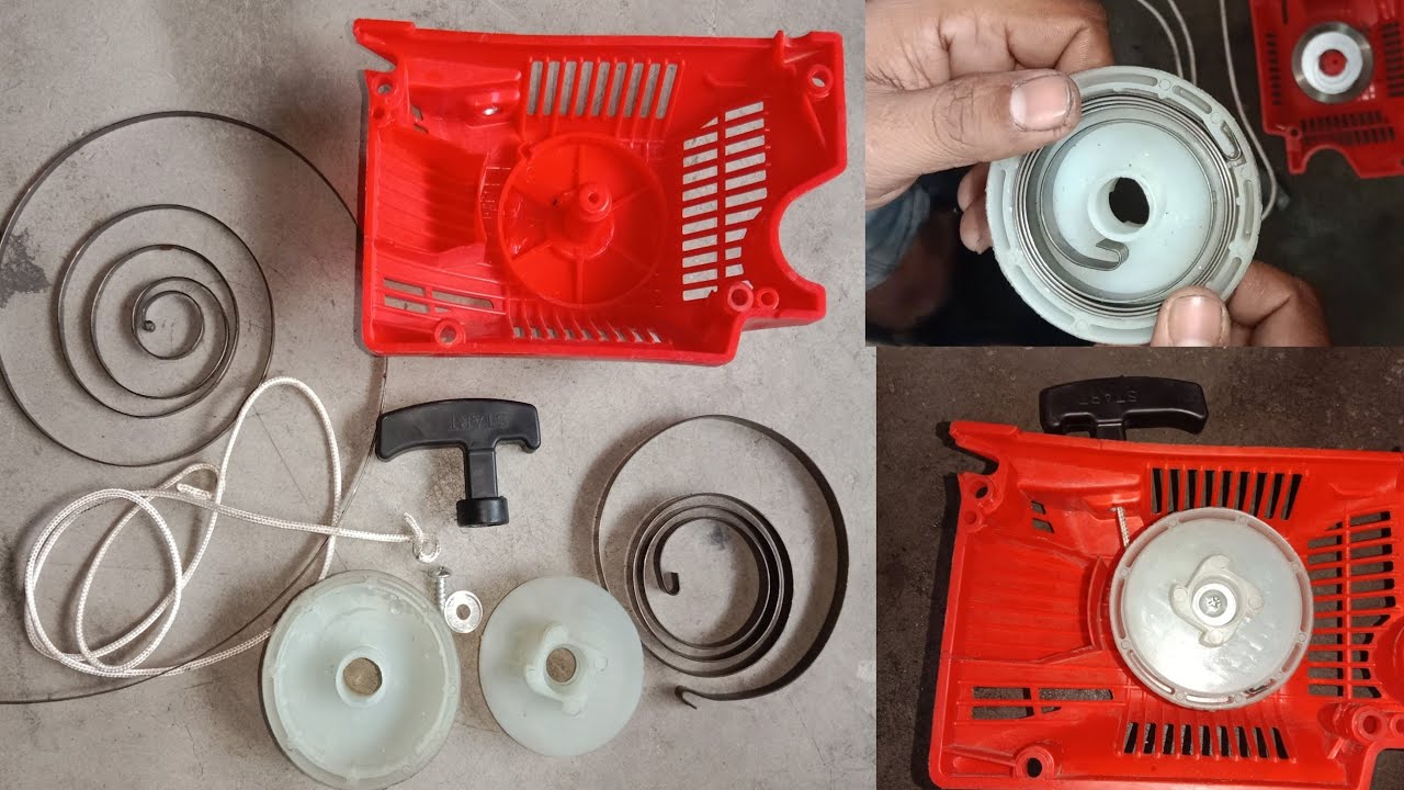 গাছকাটা মেশিনের স্প্রিং কিভাবে লাগাতে হয় ||Recoil starter repairing chainsaw machine |details video