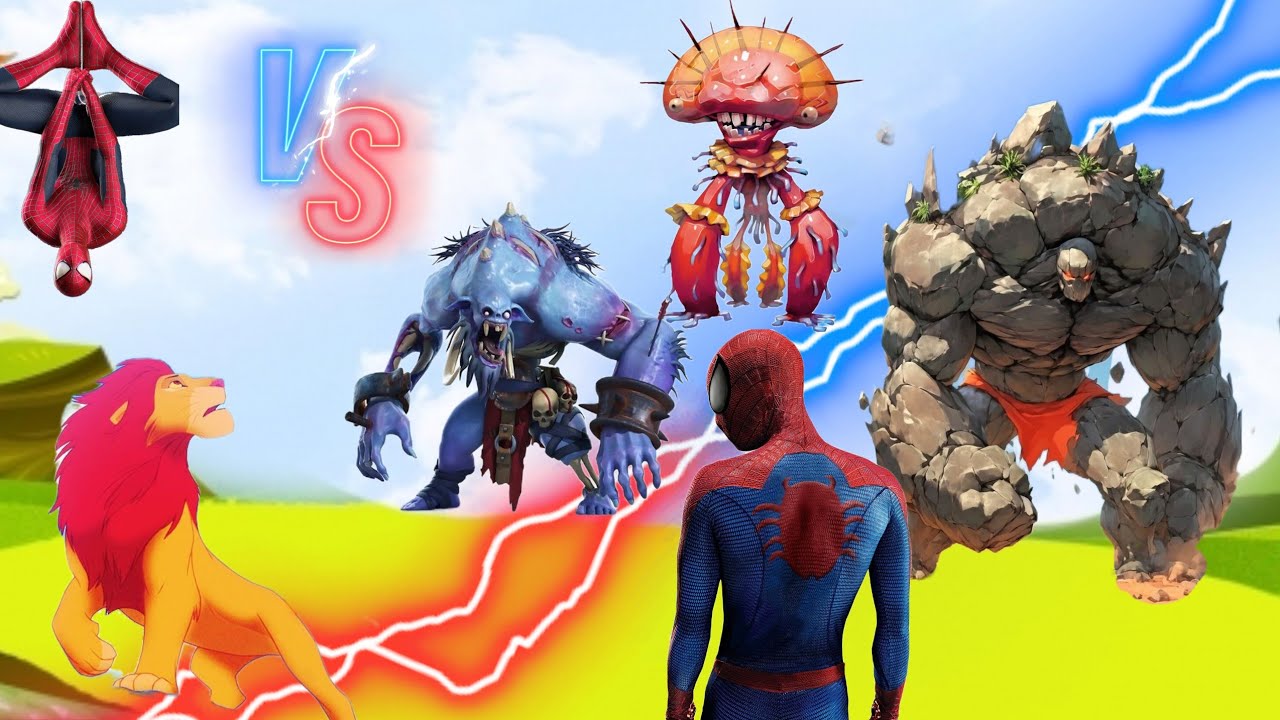 سيمبا و سبايدر مان الخارق ينقذون الغابه من وحش الصخور /كرتون/الابطال الخارقين/حكايات إيمي