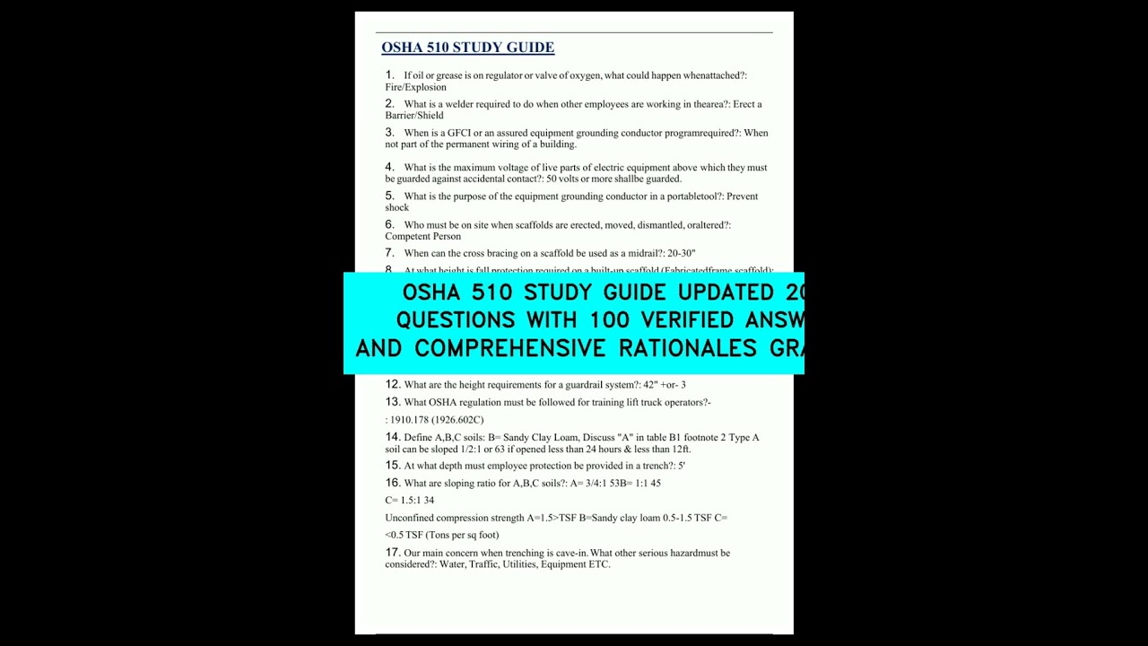 OSHA 510 STUDY GUIDE  UPDATED 2025   QUESTIONS WITH 100 VERIFIED ANSWERS AND COMPREHENSIVE RATIONALE