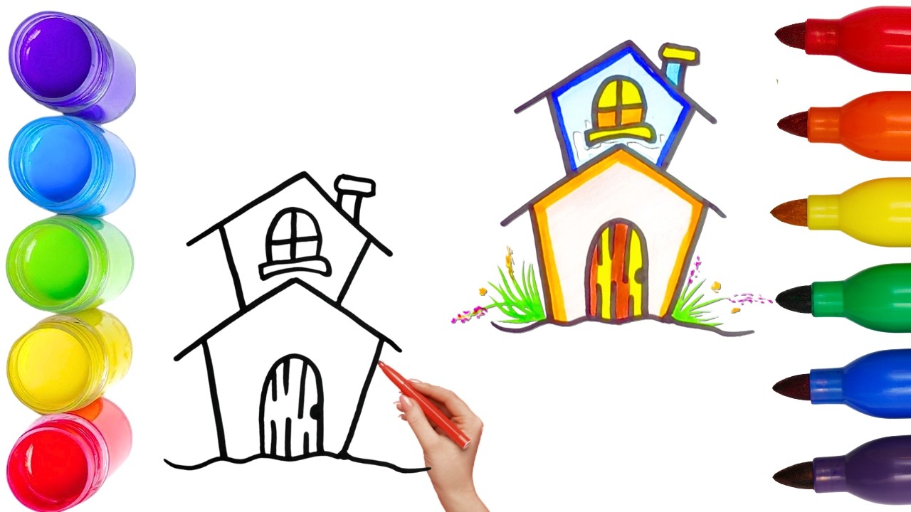 Как нарисовать милый домик. Рисование, раскрашивание и живопись для детей и малышей. Детское иску...