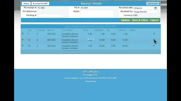 OfficeBooks - Partial PO Receipts