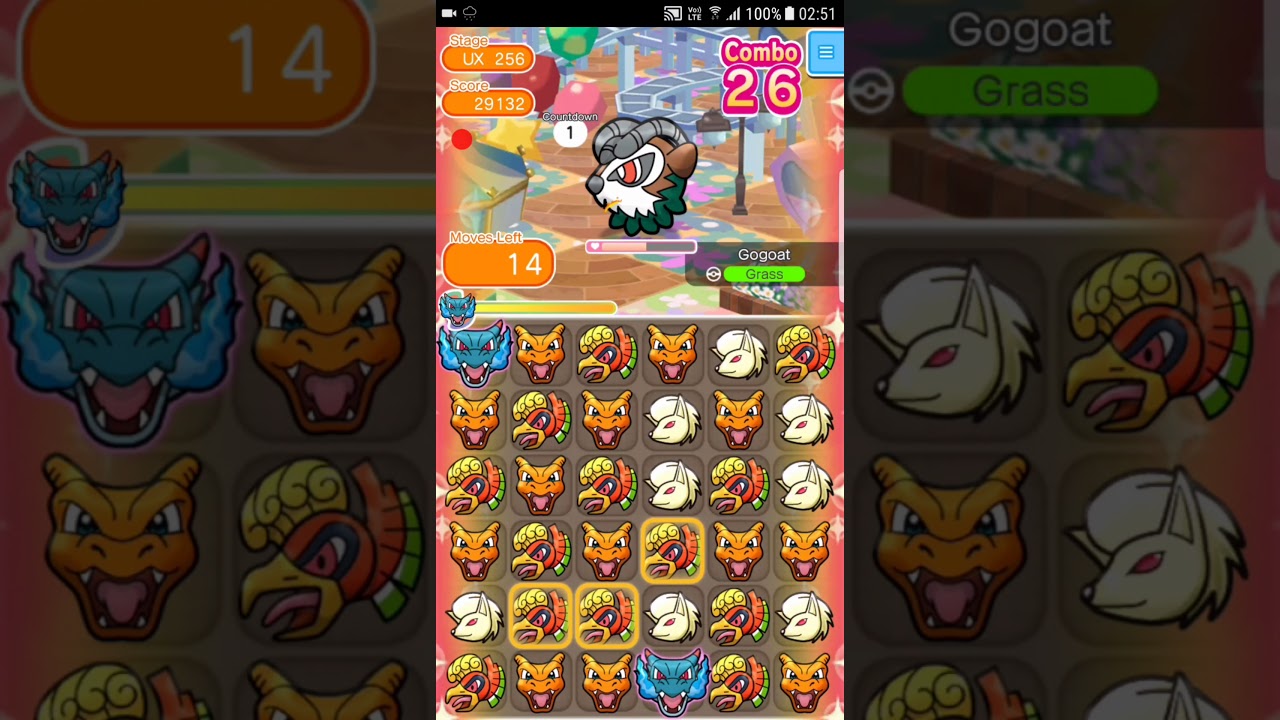 Pokemon Shuffle Mobile UX Stage 256 Gogoat ITEMLESS『ポケとる