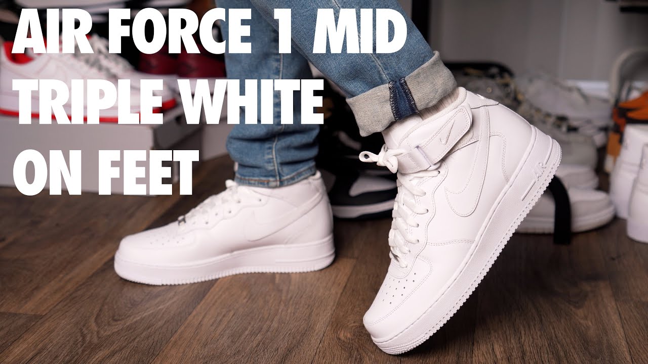 Nike air force mid 07 Air Force 1 Mid 07' Triple White - On Feet