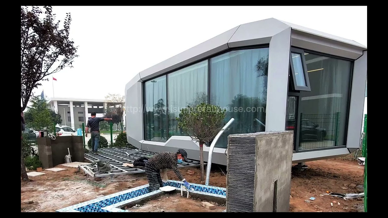 Foshan Isun light steel prefab house with glass wall