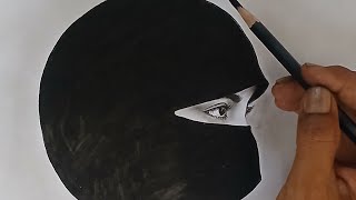 Pencil drawing of beautiful eyes in burqa with easy ways.