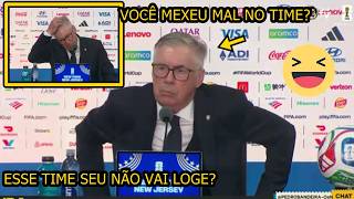 Carlo Ancelotti pistola com jornalista após ser bombardeado com criticas apos empate do brasil