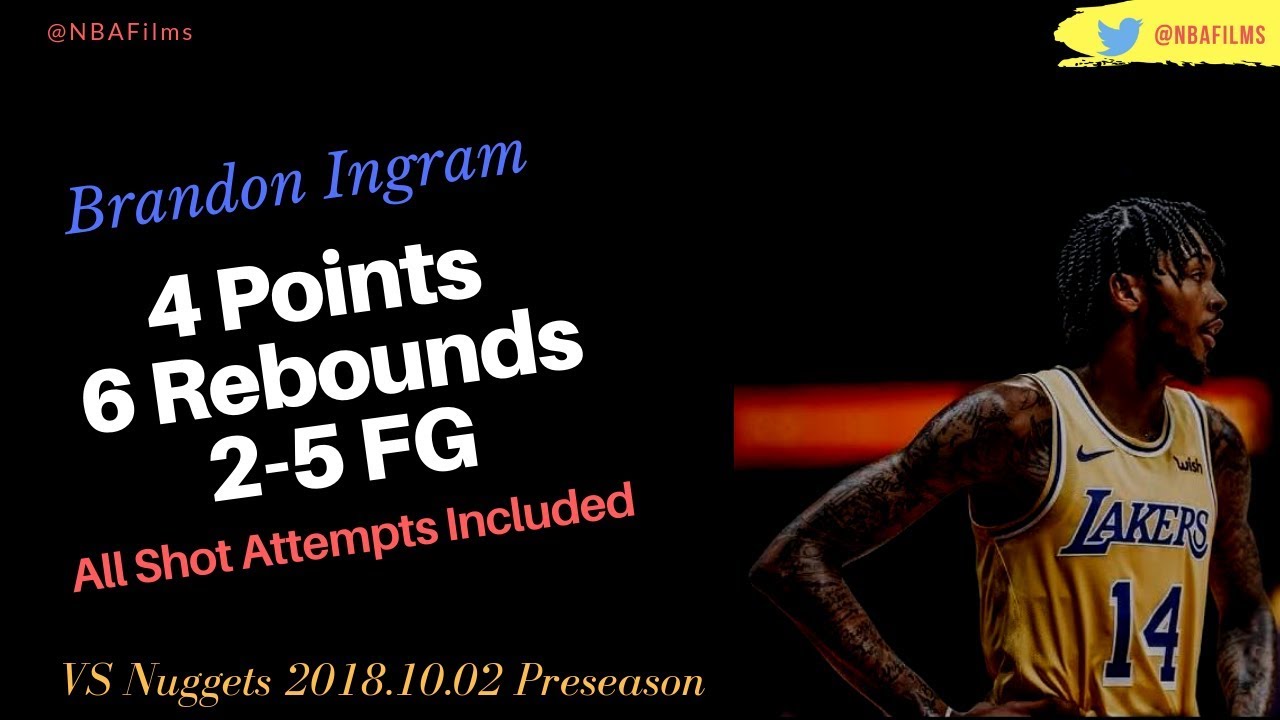 Brandon Ingram 4 Points, 2-5 FG all shot attempts included 2018.10.02 vs Nuggets Preseason Game 2